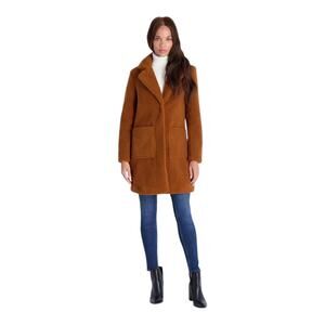 FRENCH CONNECTION Notch Collar Faux Fur Teddy Lapel Midi Coat S